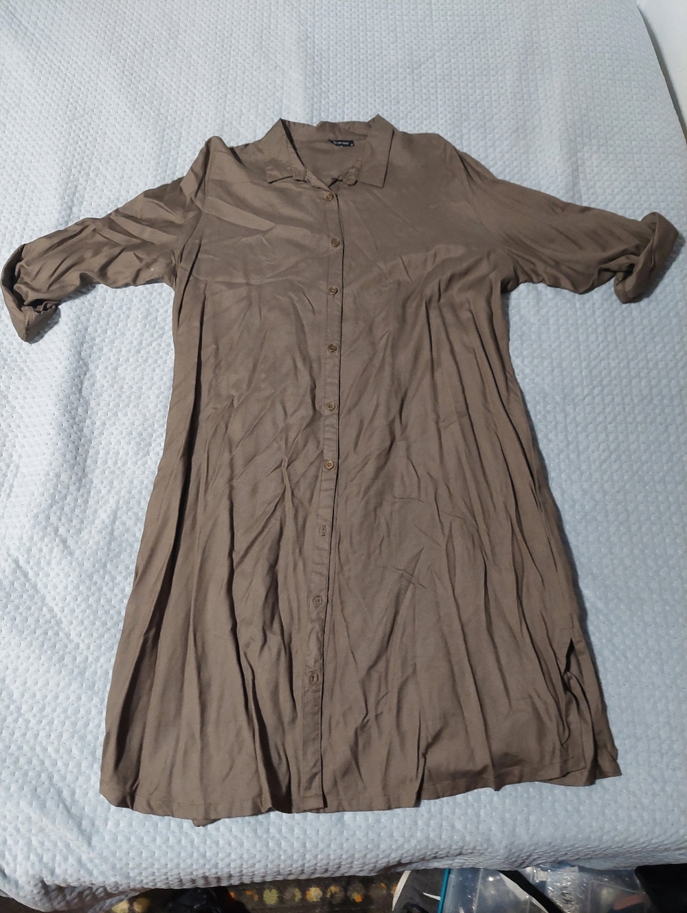 Style House Casual Button-Front Midi Dress in Taupe